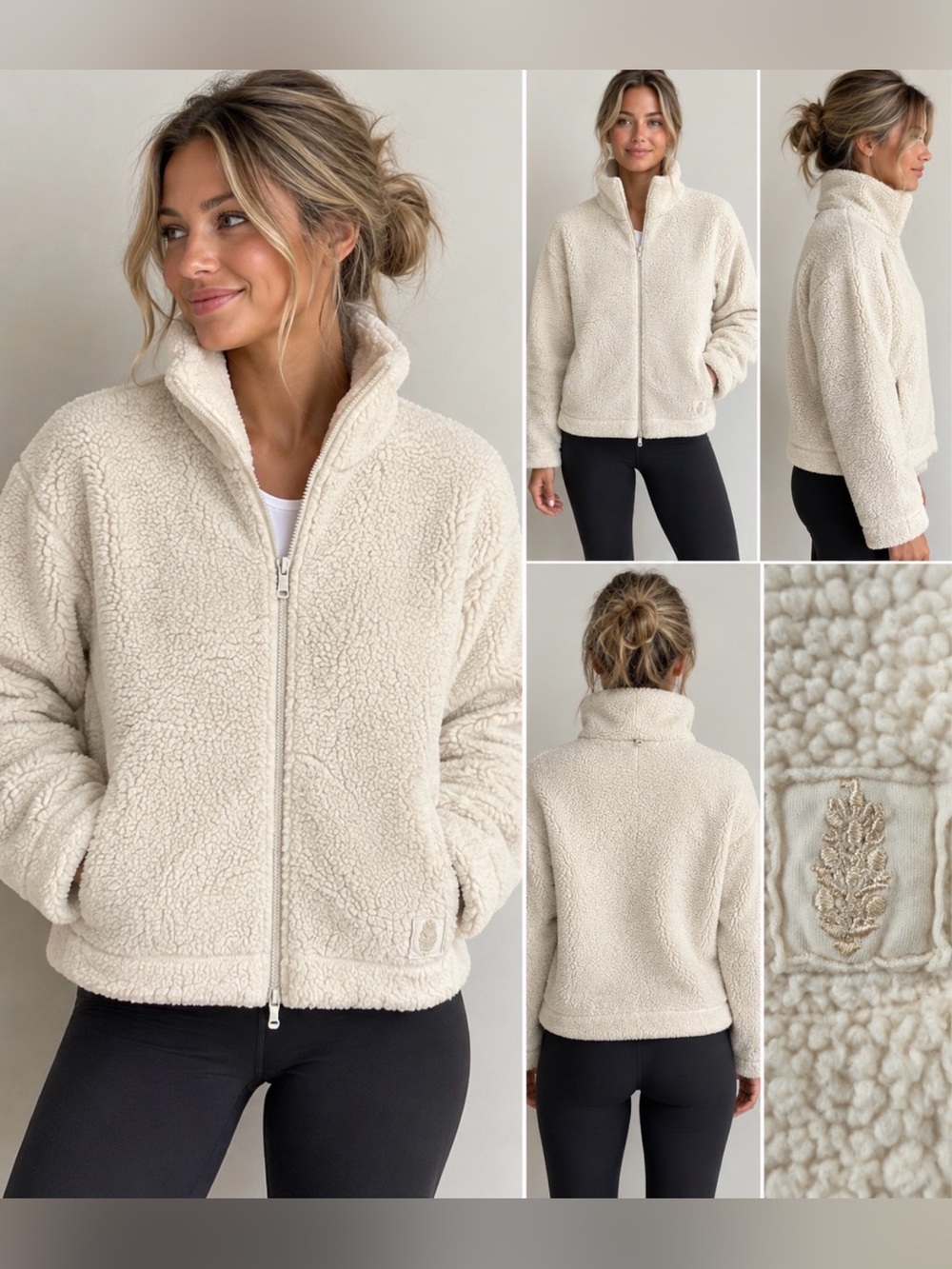 Free People Movement Hit The Slopes Sherpa Fleece Jacket Ivory SP Small Petite
